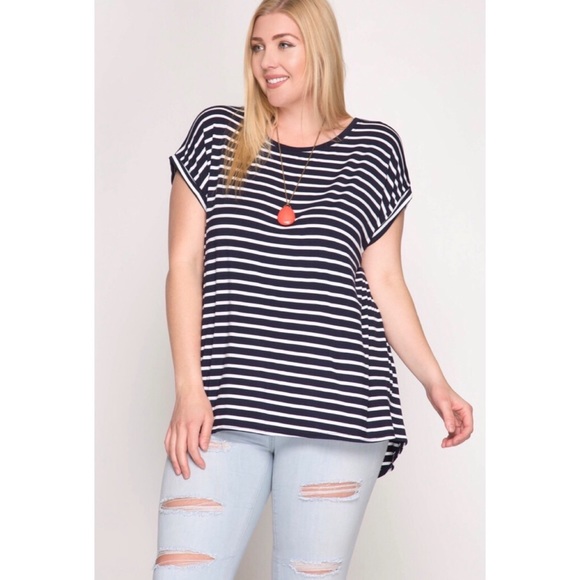 • H P • Sale• Drop Shoulder Split Back Top - Picture 2 of 5